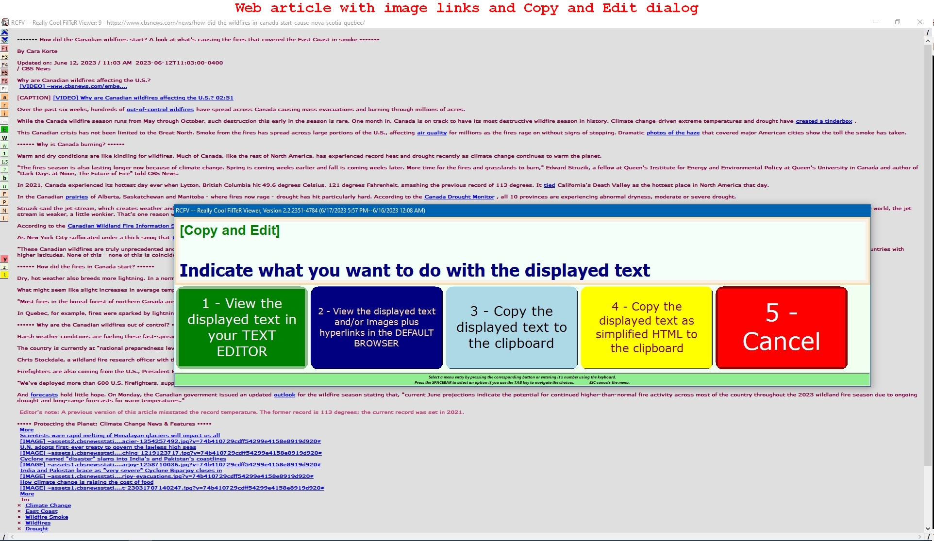 Web Article With Image Links And Copy and Edit Dialog